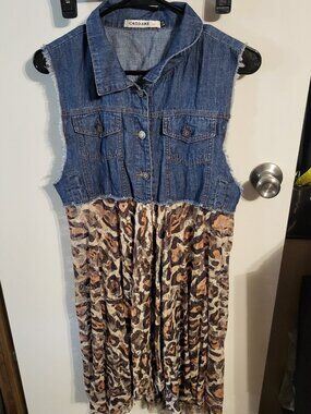 ORIGAMI DENIM & LACE DUSTER VEST DRESS SZ S/M